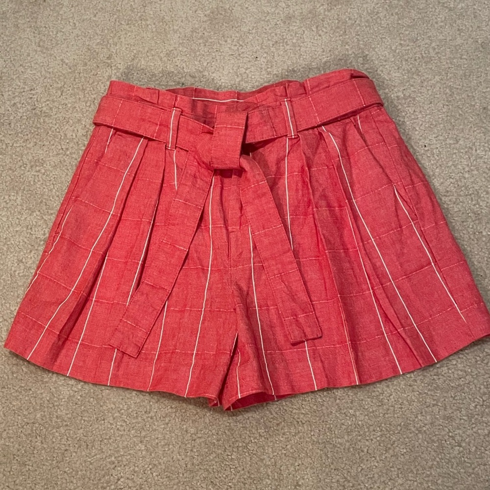 Banana Republic High Waist Linen/Cotton Blend Red w/ White Striped Shorts